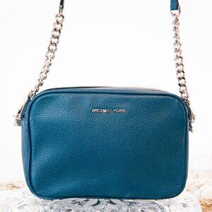 Michael Kors Leather Jet Set East West Teal/Turquoise Camera Crossbody Bag NWT